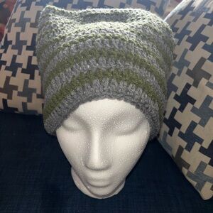 Stylish Gray and Green Crochet Beanie